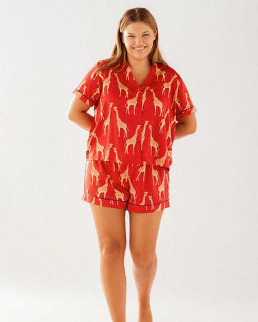 Satin Red Giraffe Short Pyjama Set
